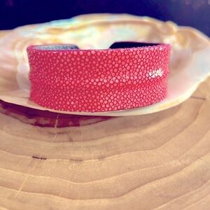 Pink coloured stingray leather cuff.